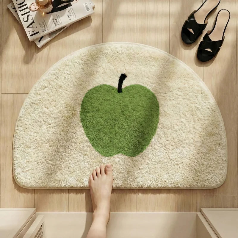 tapis moderne pomme rouge verte orange absorbant antidérapant salle bain entrée beige rouge vert