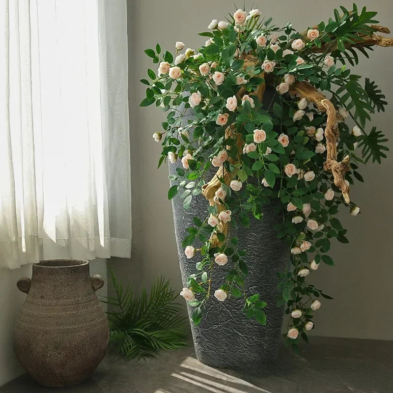 guirlande fleurs artificielles roses feuilles vertes décoration extérieure mariage anniversaire naturelle romantique accrochéeextérieur