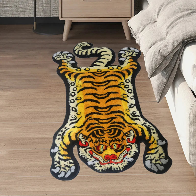tapis tufté polyester antidérapant motif tigre orange noir créatif moderne salon chambre bain toilette
