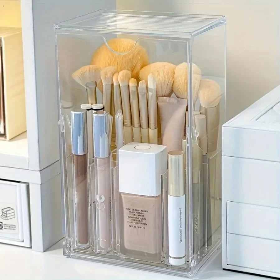 boîte rangement pinceaux maquillage transparente acrylique moderne minimaliste cosmétiques salle bain organisateur produits makeup