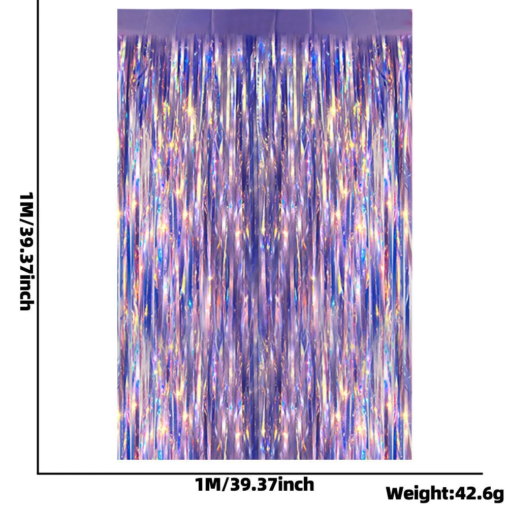 rideaux decoratifs franges scintillantes vert bleu violet argentés semi transparents adhésifs modernes festifs anniversaire