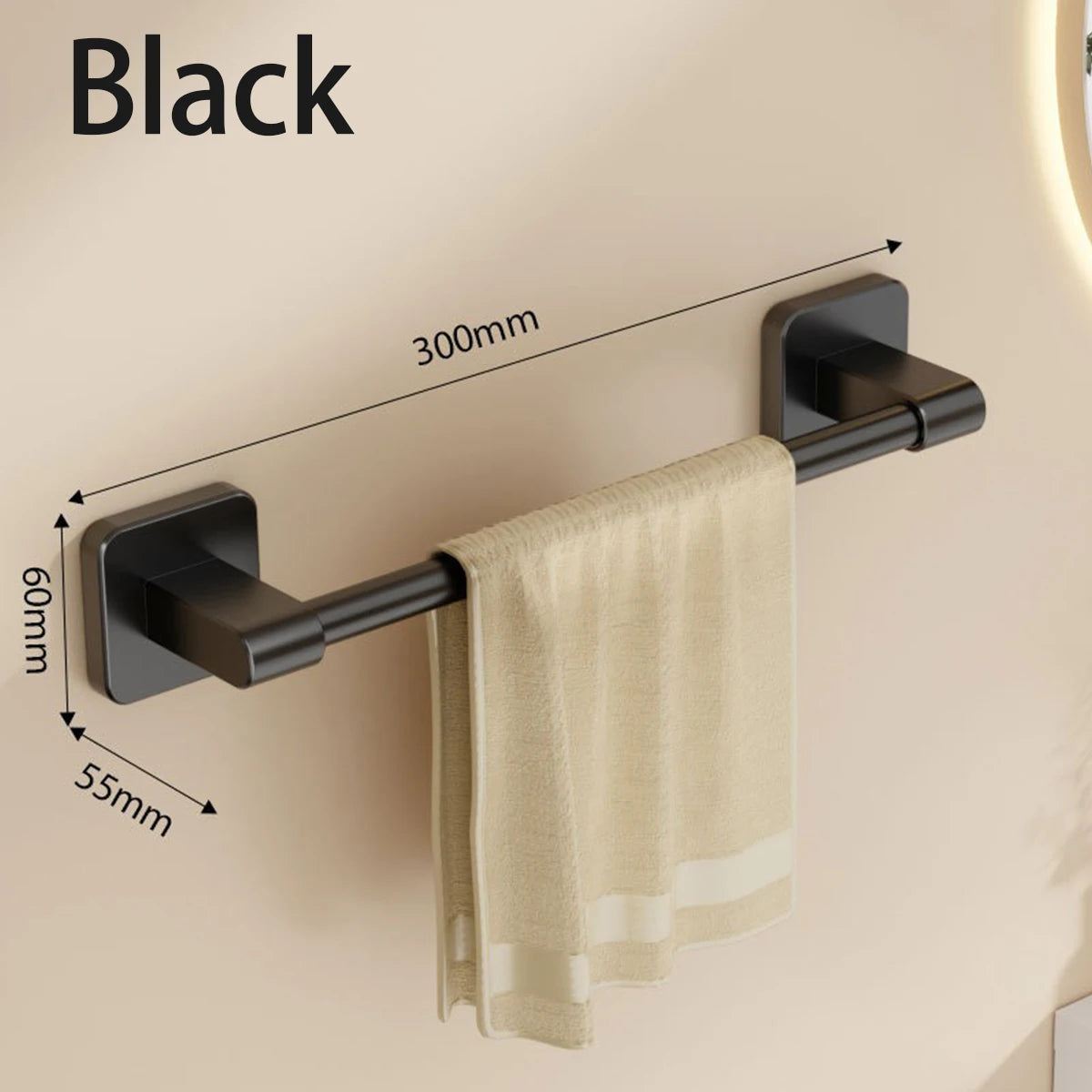 porte serviettes mural moderne adhésif noir gris blanc serviettes tissu beige bordure dorée salle