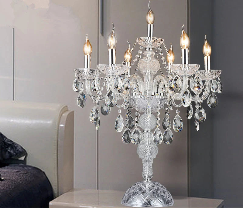lampe table cristal transparent doré élégante baroque luxueuse chambre coucher led interrupteur bouton