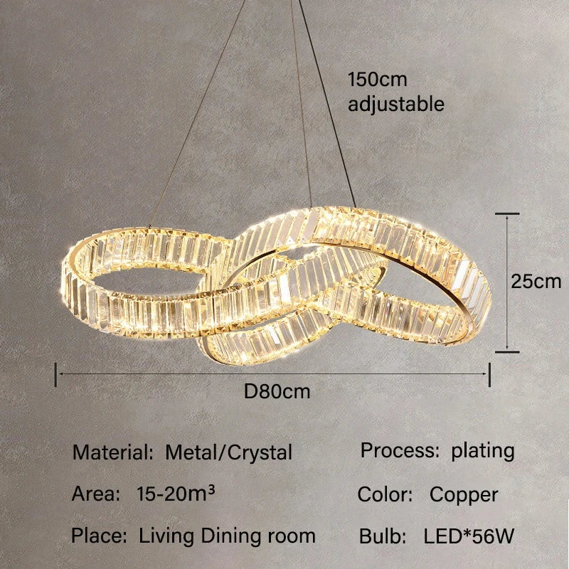 suspension lumineuse pendentif cristal or brillant moderne élégant 4000k 3000k 6000k led 10m2