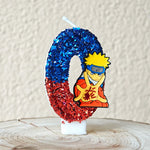 bougies décoratives anime personnages paillettes bleu rouge jaune blanc thème naruto shippuden anniversaire gâteau