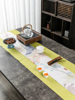 chinois moderne chemin table fleurs blanches vert bleu marine gris rose pâle polyester coton