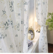 rideau floral blanc motif pois vert champêtre bohème translucide tringle fixe chambre salon