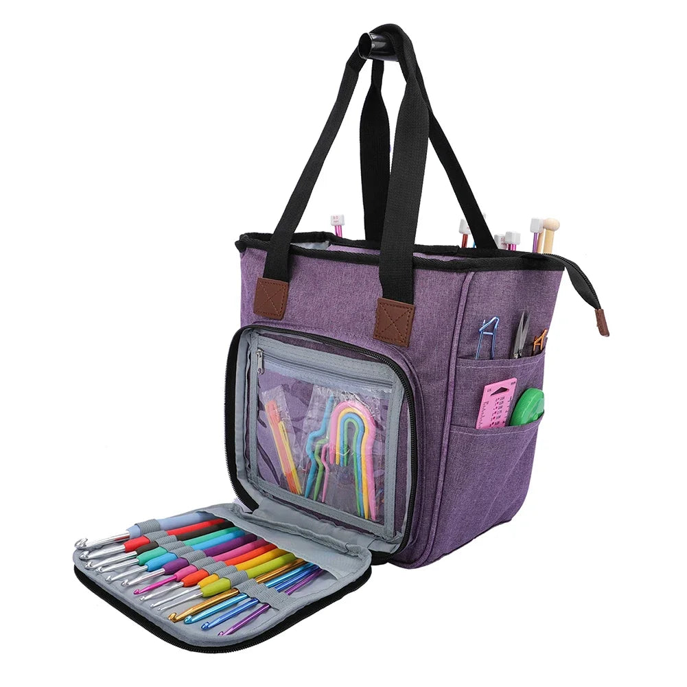 Sac couture rose imprimé floral poignées aiguilles crochets outils rangement 40cm 21cm 22cm