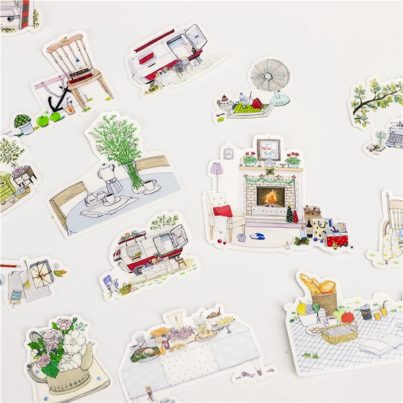 autocollants kawaii mignons motifs floraux géométriques texturés couleurs vives blanc orange rouge vert