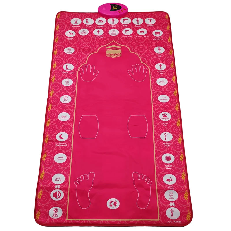 tapis prière islamique acrylique motifs géométriques kaaba moderne rose bleu marine
