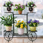 chariot fleurs métal forgé vintage niveaux pots succulentes plantes moyennesextérieur decoration noir