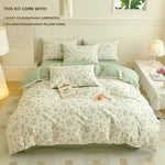 ensemble literie floral blanc vert clair rose violette couvre lit taies oreiller classique printemps