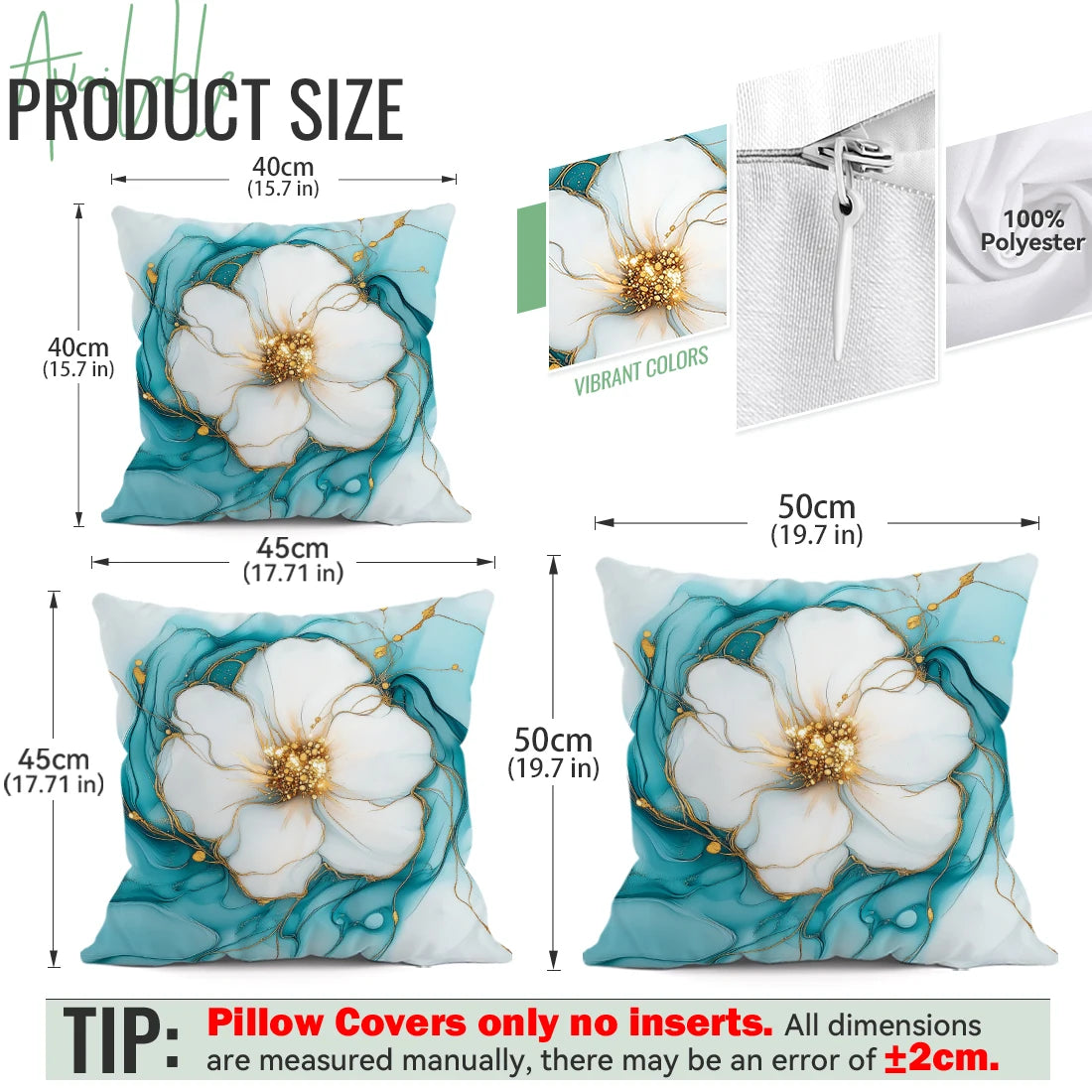 coussin moderne fleurs blanches dorées fond bleu zip invisible 40cm 45cm 50cm