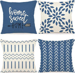 housse coussin polyester motif géométrique bleu marine blanc moderne