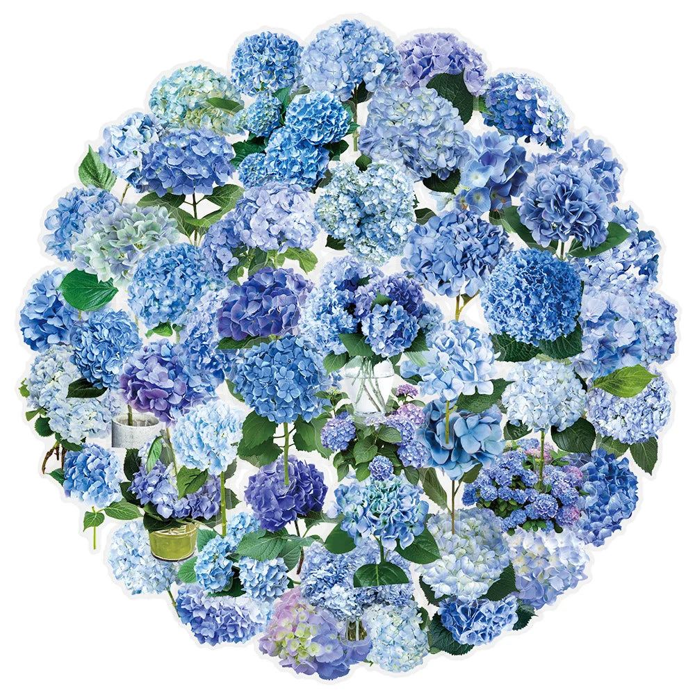 autocollants fleurs hydrangeas bleu violet blanc 50pièces bricolage scrapbooking téléphone bagages skateboard imperméables