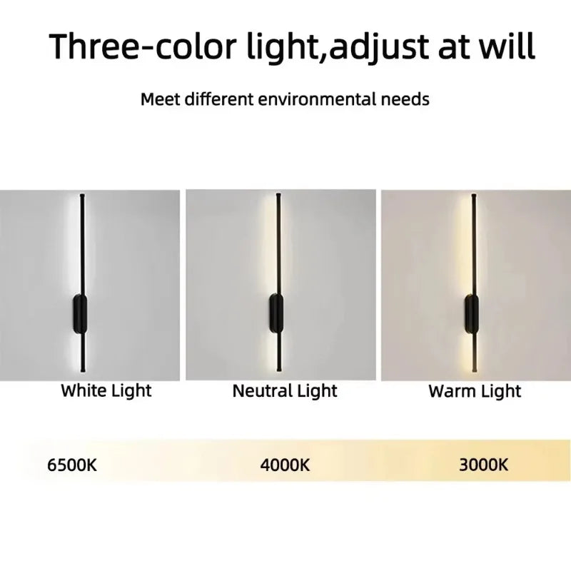 applique murale led moderne minimaliste noir lisse opaque chambre salon 60cm 11w flux lumineux