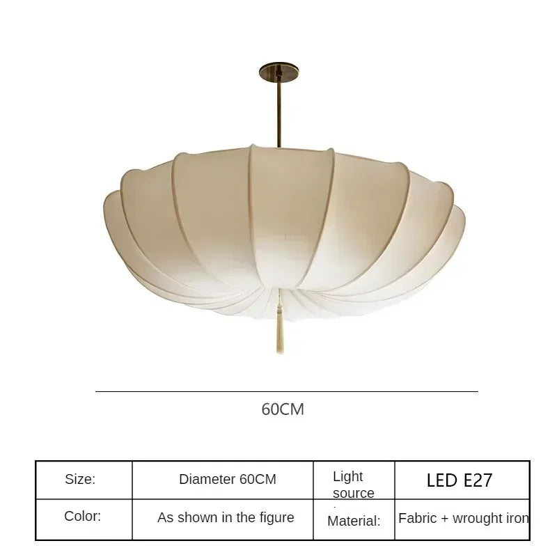 Suspension lumineuse moderne plissée beige clair lumière froide neutre chaude salon chambrehôtel