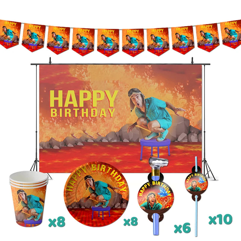 accessoires fête anniversaire gobelets pailles disques table thème sautillant happy birthday orange bleu blanc
