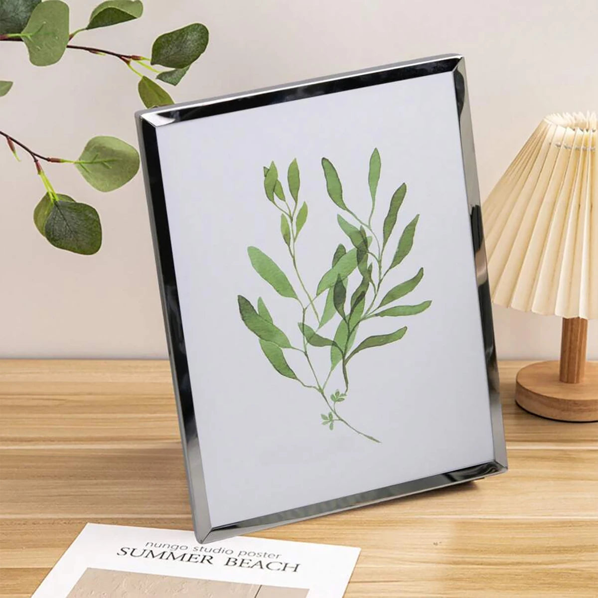 cadre photo moderne or argent feuilles vertes acrylique transparent minimaliste