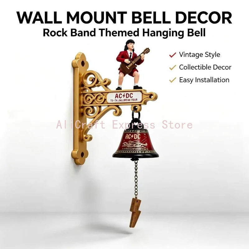 cloche murale acdc or rouge figurine angus young sonnette décoration vintage métal figurine rock