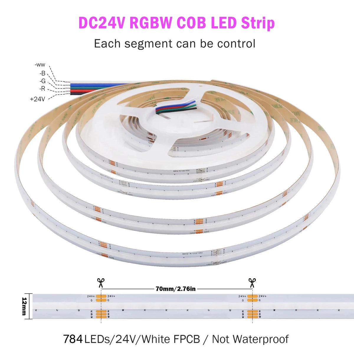 ruban led flexible blanc moderne 24v 840leds rgb cct adhésif inclusion câbles connecteurs