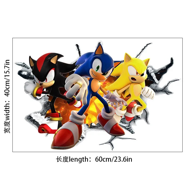 autocollant mural 3d sonic hérisson amis stickers deco chambre enfant pvc bleu