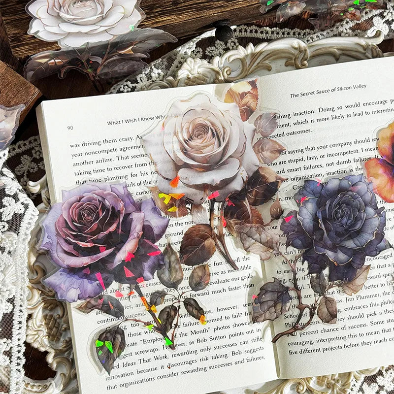 autocollants fleurs feuilles paillettes violet rose bleu artisanal scrapbooking bricolage décoration intime journal