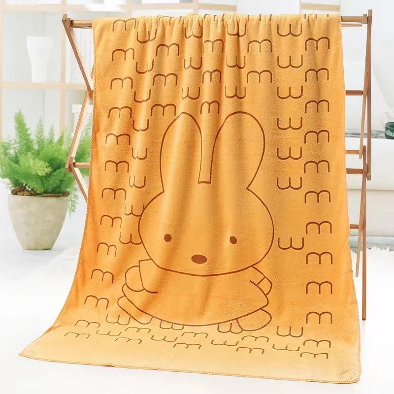 grande serviette bain microfibre enfant motif lapin doux absorbante séchage rapide coton