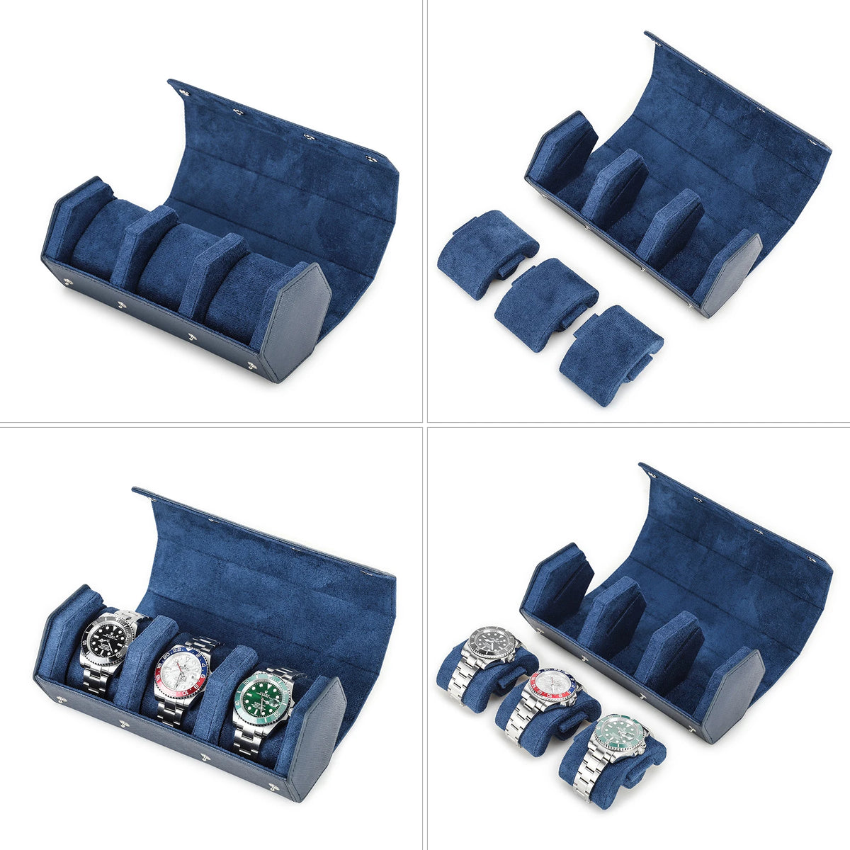 boîte montres cuir bleu marine tapis simili cuir boutons bronze moderneFashion