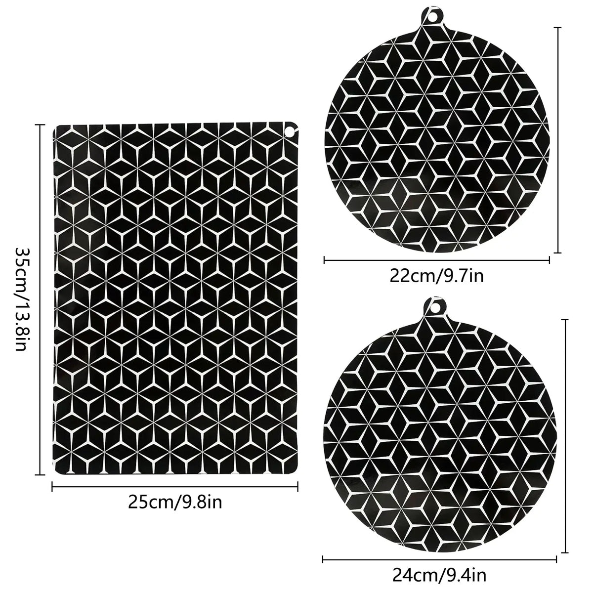 protège plaque induction silicone anti rayures moderne noir blanc hexagones adhésif durable rond rectangle