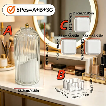 organisateur maquillage blanc transparent boîtes rangement compartiments moderne élégant pinceaux rouges lèvres bijoux soins