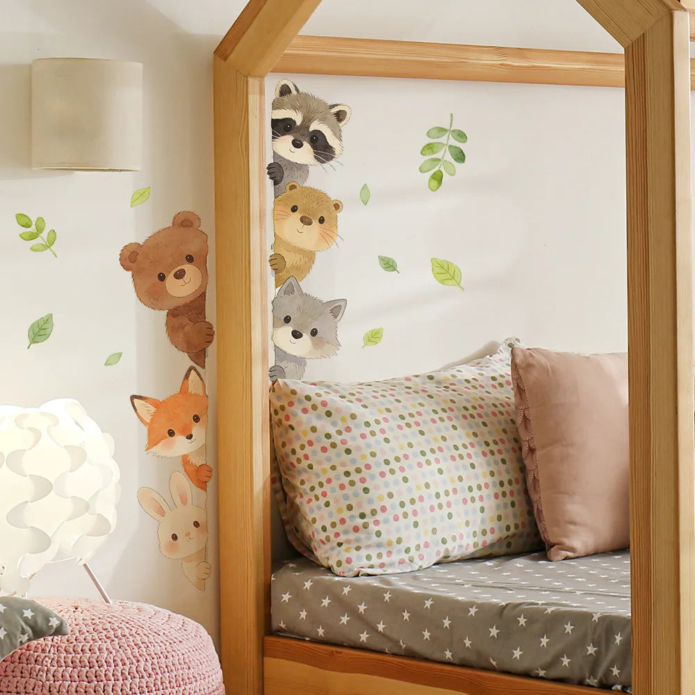autocollant mural animaux forêt dessin animé décoration chambre bébé fille garçon sticker murale pvc