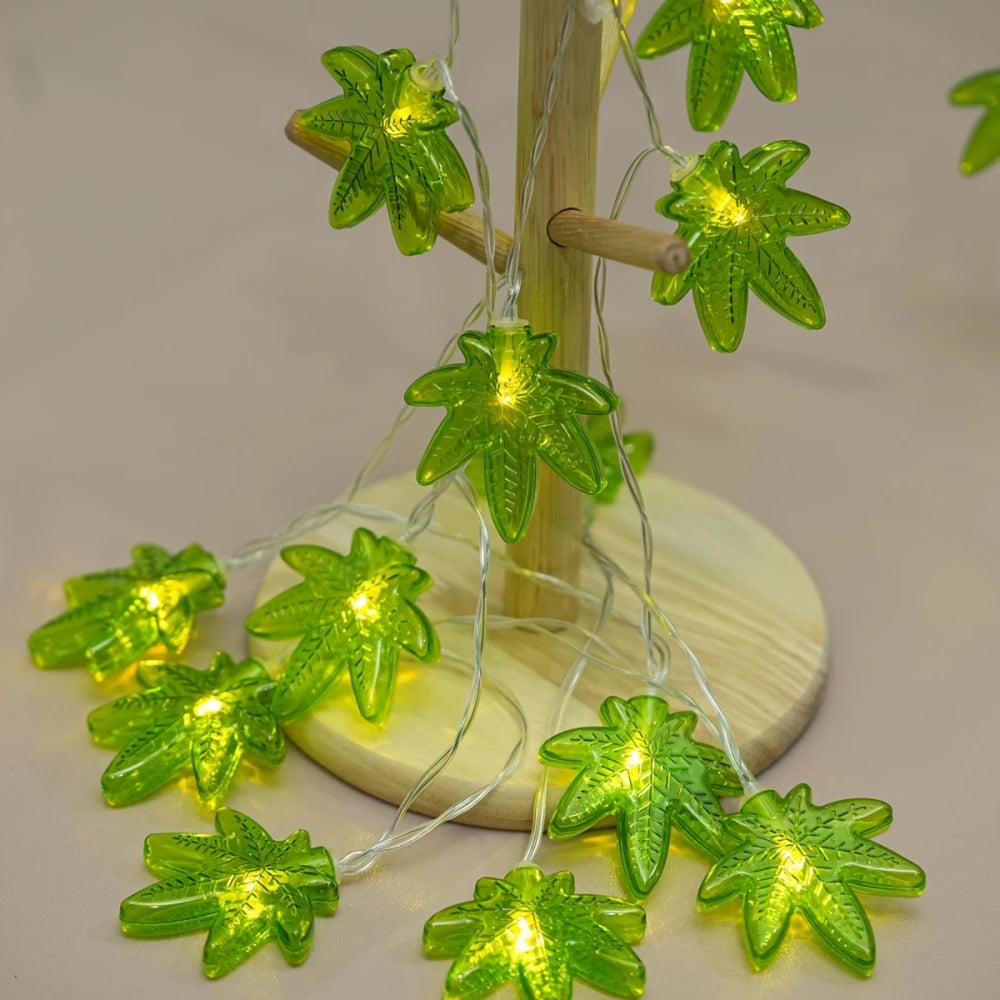 guirlande lumineuse feuilles vertes led 10 diodes 3m batterie anniversaire décoration chambre