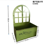 Bac fleurs métal vintage blanc vert fenêtre succulents rustic decorationintérieur jardinage