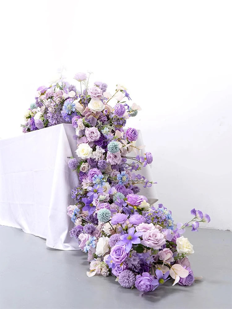 guirlande florale artificielle violette décoration mariage anniversaire extérieur moderne 40x225cm transparente festive