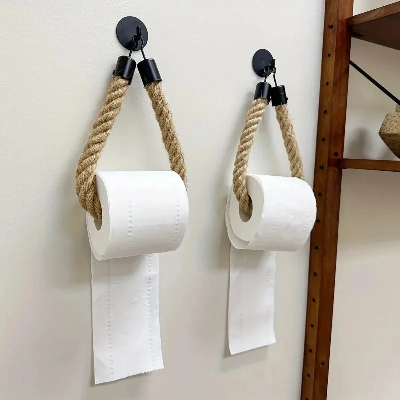 porte rouleau papier toilette rustique corde tressée support mural sans perçage décoration salle bain