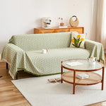 couverture géométrique moderne vert clair blanc polyester coton usage intérieur extérieur multisaison pique nique