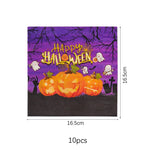 vaisselle jetable halloween assiettes gobelets pailles serviettes nappe citrouilles fantômes araignées violet orange