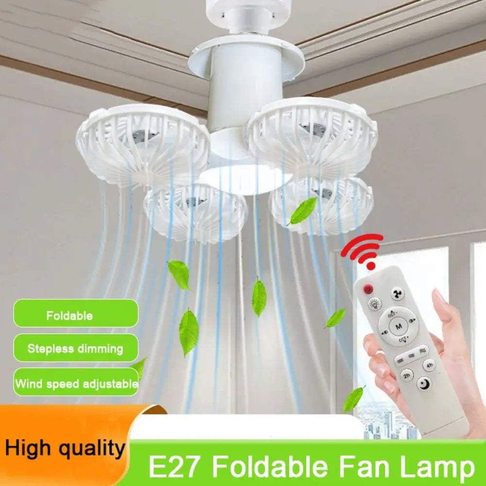 lampe ventilateur pliable blanc moderne grille télécommande flux lumineux faible économie énergie silencieux