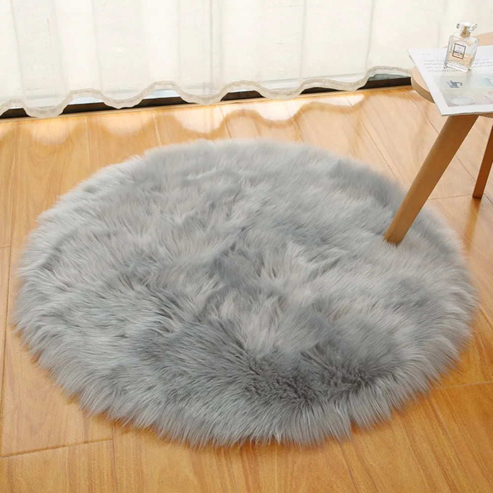 tapis rond doux fourrure synthétique blanc moderne sans BPA PVC 30 50 70 cm