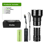 lampe torche noire led rechargeable 500m lumiere intense resistant chocs auto defense camping plongee