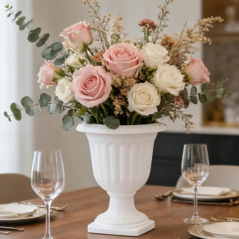 vases blancs classiques plastique ribbé maison décoration fleurs artificielles multifonctionnels