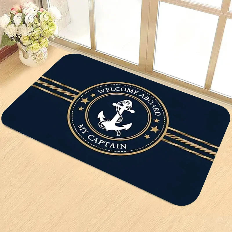 tapis sol marin bleu marine ancre bienvenue corde antidérapant salon chambre