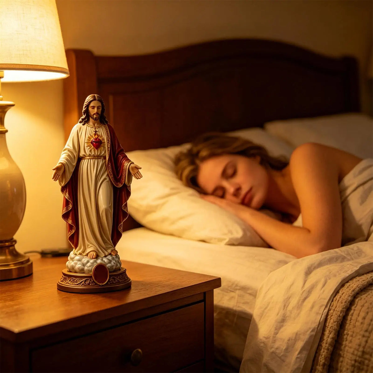 statues religieuses jésus marie robes ornées coeur sacré socle doré rouge bleu doré classique