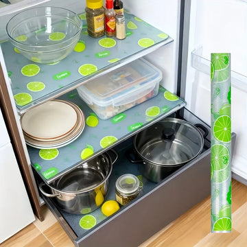 protège étagères réfrigérateur pièces vert clair blanc gris motifs citrons texture semi transparent moderne