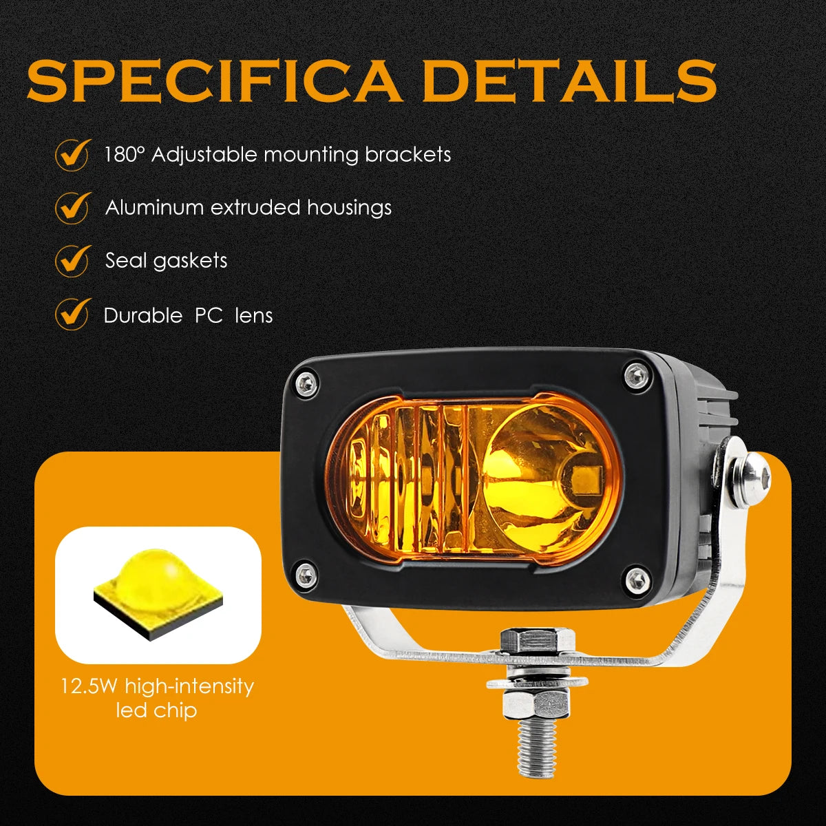 feux led jaunes combo 40w 3500k 50000h modernes robustes ip68 pièces noirs vissés