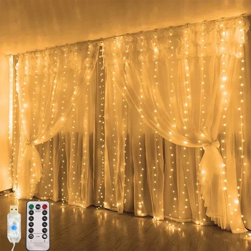 rideau lumineux led blanc transparent moderne télécommande câble usb 5v modes noël