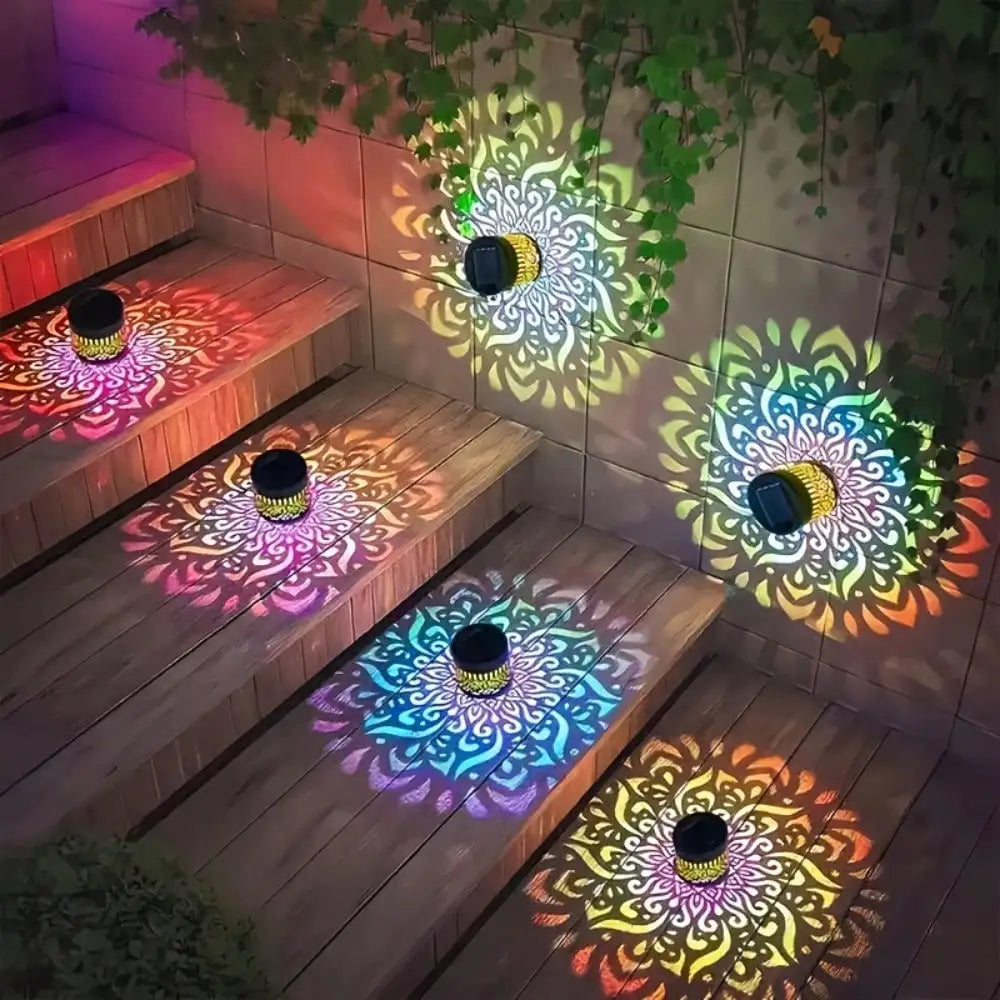 lampe solaire murale adhésive moderne mandala motifs floraux noir vert jaune orange ip65 cem