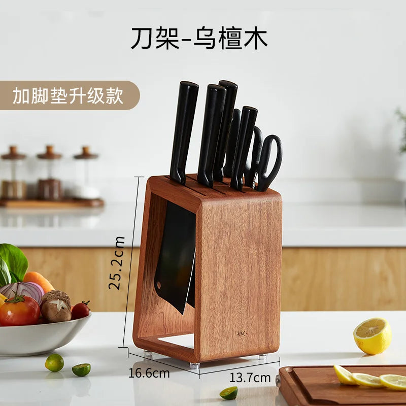 organisateur couteaux bois naturel anti moisissure moderne adhésif couteaux poignées noires rangement cuisine ventilé
