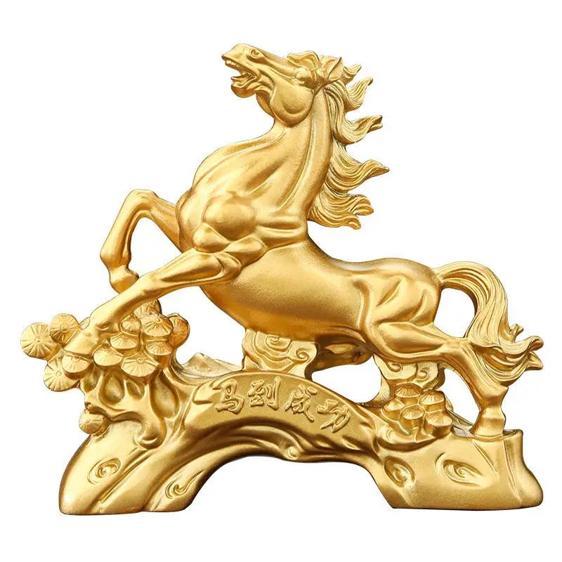 statue décorative cheval or détails texturés traditionnel asiatique feng shui maison